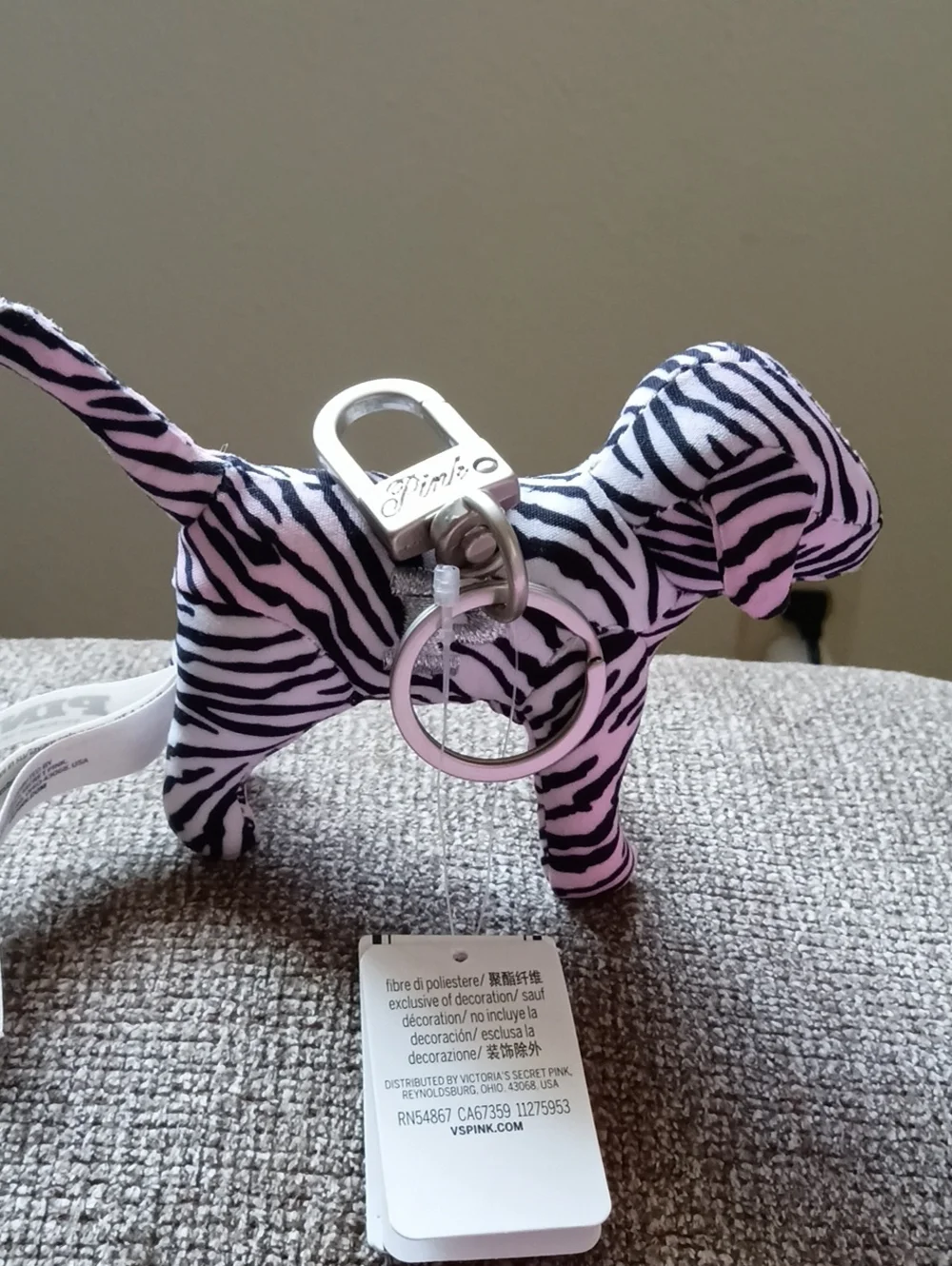 PINK Victoria's Secret Zebra Dog Key & Card Holder - Black & White